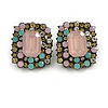 Multicoloured Crystal Square Stud Earrings in Black Tone - 25mm Tall