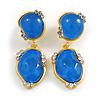 Blue Acrylic/Glass Beaded Drop Earrings in Gold Tone - 50mm Long