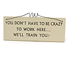 YOU DON'T HAVE TO BE CRAZY TO WORK HERE... WE'LL TRAIN YOU! Funny, Work Quote Wooden Novelty Plaque Sign Gift Ideas