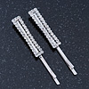 Pair Of Clear Swarovski Crystal Square Hair Slides In Rhodium Plating - 55mm Length