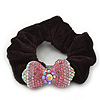 Rhodium Plated Swarovski Crystal 'Bow' Pony Tail Black Hair Scrunchie - Fuchsia/ Pink/ AB