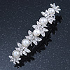 Bridal Wedding Prom Silver Tone Simulated Pearl Diamante 'Butterfly' Barrette Hair Clip Grip - 85mm Across