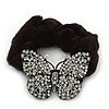 Black Tone Swarovski Crystal 'Butterfly' Pony Tail Black Hair Scrunchie - Clear