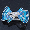 Silver Tone Teal/ Light Blue/ Sky Blue/ Clear Crystal Bow Hair Beak Clip/ Concord Clip - 65cm Length