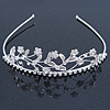 Delicate Bridal/ Wedding/ Prom Rhodium Plated Austrian Crystal Floral Tiara