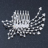 Statement Bridal/ Wedding/ Prom/ Party Rhodium Plated Clear Swarovski Sculptured Flower Crystal Hair Comb - 9cm Width