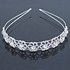 Bridal/ Wedding/ Prom Rhodium Plated Clear Crystal Floral Tiara Headband