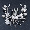 Bridal/ Wedding/ Prom/ Party Rhodium Plated Clear Swarovski Crystal Floral Hair Comb - 85mm