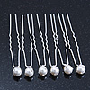Bridal/ Wedding/ Prom/ Party Set Of 6 Rhodium Plated Crystal Simulated Pearl Hair Pins