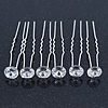 Bridal/ Wedding/ Prom/ Party Set Of 6 Rhodium Plated Crystal Bead Hair Pins