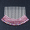 Rhodium Plated Pink/AB Gradient Swarovski Crystal Hair Comb - 60mm