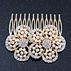 Bridal/ Wedding/ Prom/ Party Gold Plated Clear Austrian Sculptured Double Flower Crystal/Simulated Pearl Hair Comb - 75mm