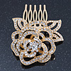 Bridal/ Wedding/ Prom/ Party Gold Plated Clear Austrian Crystal Sculptured Rose Hair Comb - 55mm
