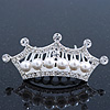 Fairy Princess Bridal/ Wedding/ Prom/ Party Rhodium Plated Austrian Crystal and White Simulated Pearl Mini Hair Comb Tiara - 60mm