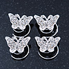 Bridal/ Wedding/ Prom/ Party Set Of 4 Rhodium Plated Crystal 'Butterfly' Spiral Twist Hair Pins