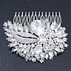 Bridal/ Wedding/ Prom/ Party Rhodium Plated Clear Swarovski Sculptured Leaf Crystal Hair Comb - 100mm