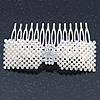 Bridal/ Wedding/ Prom/ Party Rhodium Plated Clear Crystal, Simulated Pearl 'Bow' Hair Comb - 90mm