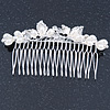Bridal/ Wedding/ Prom/ Party Rhodium Plated Clear Crystal Simulated Pearl Double Butterfly Hair Comb - 95mm