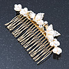 Bridal/ Wedding/ Prom/ Party Gold Plated Clear Crystal Simulated Pearl Double Butterfly Hair Comb - 95mm