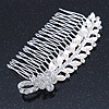 Bridal/ Wedding/ Prom/ Party Rhodium Plated Crystal Flower And Simulated Pearl Leaf Hair Comb - 95mm