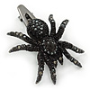 Black Austrian Crystal Spider Hair Beak Clip/ Concord Clip In Gun Metal Finish - 55mm L