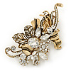 Vintage Inspired Gold Tone, Clear Cz Floral Barrette Hair Clip Grip - 105mm Across