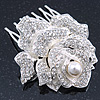 Bridal/ Wedding/ Prom/ Party Silver Tone Clear Austrian Crystal Rose Side Hair Comb - 60mm