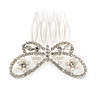 Small Bridal/ Wedding/ Prom/ Party Rhodium Plated Clear Crystal, Pearl Butterfly Hair Comb - 45mm