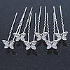 Bridal/ Wedding/ Prom/ Party Set Of 6 Rhodium Plated Crystal 'Butterfly' Hair Pins