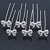 Bridal/ Wedding/ Prom/ Party Set Of 6 Rhodium Plated Crystal 'Bow' Hair Pins