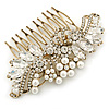 Oversized Bridal/ Wedding/ Prom/ Party Antique Gold Crystal, Pearl Floral Hair Comb - 100mm