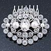 Bridal/ Wedding/ Prom/ Party Art Deco Style Rhodium Plated White Simulated Pearl and Austrian Crystal Hair Comb - 70mm W