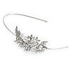 Bridal/ Wedding/ Prom Rhodium Plated White Glass Pearl, Crystal Tiara Headband