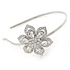 Bridal/ Wedding/ Prom Rhodium Plated  Clear Crystal Flower Tiara Headband