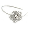 Bridal/ Wedding/ Prom Rhodium Plated Clear Crystal, White Pearl Flower Tiara Headband