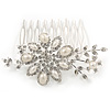 Bridal/ Wedding/ Prom/ Party Rhodium Plated Clear Austrian Crystal, Glass Pearl Floral Hair Comb - 80mm