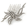 Bridal/ Wedding/ Prom/ Party Rhodium Plated Clear Austrian Crystal, CZ Asymmetrical Leaf Hair Comb - 65mm