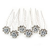 Bridal/ Wedding/ Prom/ Party Set Of 6 Clear Austrian Crystal White Rose Flower Hair Pins In Silver Tone