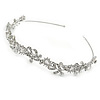 Bridal/ Wedding/ Prom Rhodium Plated Clear Crystal, CZ Floral Tiara Headband