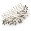 Bridal/ Wedding/ Prom/ Party Rhodium Plated Clear Austrian Crystal, Faux Pearl Floral Hair Comb - 85mm