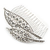 Statement Bridal/ Wedding/ Prom/ Party Rhodium Plated Clear Austrian Crystal Double Leaf Side Hair Comb - 95mm W