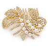 Bridal/ Wedding/ Prom/ Party Gold Plated Clear Austrian Crystal Glass Pearl Floral Side Hair Comb - 80mm