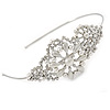 Bridal/ Wedding/ Prom Rhodium Plated Clear Crystal, Faux Pearl Floral Tiara Headband