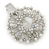 Clear Austrian Crystal, Glass Pearl Wreath Hair Beak Clip/ Concord Clip/ Clamp Clip In Silver Tone - 60mm L