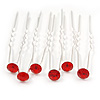 Bridal/ Wedding/ Prom/ Party Set Of 6 Siam Red Austrian Crystal Hair Pins In Silver Tone