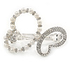 Bridal Wedding Prom Silver Tone Simulated Pearl Diamante 'Asymmetrical Butterfly' Barrette Hair Clip Grip - 55mm Across
