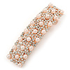Pearl and Crystal Barrette Hair Clip Grip In Rose Gold Tone Metal - 60mm W