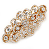 Bridal Wedding Prom Gold Tone Filigree Diamante Floral Barrette Hair Clip Grip - 80mm Across