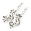 2 Bridal/ Prom Clear Crystal, Pearl Flower Hair Grips/ Slides In Rhodium Plating - 65mm Across