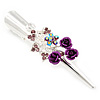 Medium Purple Crystal, Rose Hair Beak Clip/ Concord/ Alligator Clip In Silver Tone - 75mm L